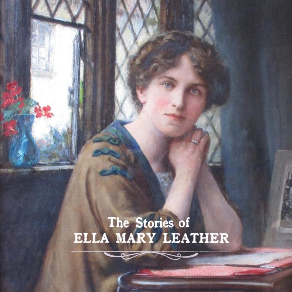 A painting of Ella Mary Leather, sitting at her desk in Weobley, Herefordshire.